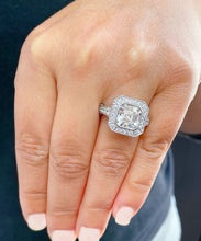 Load image into Gallery viewer, IGI Certified 14k White Gold Asscher Cut diamonds Bezel Engagement Ring Halo 4.60ctw F VS2
