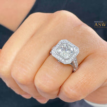 Load image into Gallery viewer, Heavy and Solid 14k White Gold Asscher Cut moissanite and diamonds bezel Engagement Ring wedding bridal Natural Diamonds 4.60ctw
