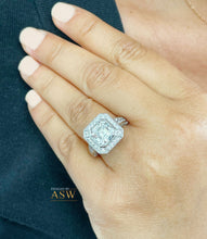 Load image into Gallery viewer, Heavy and Solid 14k White Gold Asscher Cut moissanite and diamonds bezel Engagement Ring wedding bridal Natural Diamonds 4.60ctw
