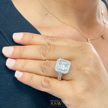 Load image into Gallery viewer, Heavy and Solid 14k White Gold Asscher Cut moissanite and diamonds bezel Engagement Ring wedding bridal Natural Diamonds 4.60ctw
