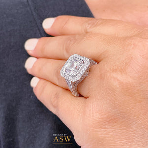 Heavy and Solid 14k White Gold Asscher Cut moissanite and diamonds bezel Engagement Ring wedding bridal Natural Diamonds 4.60ctw