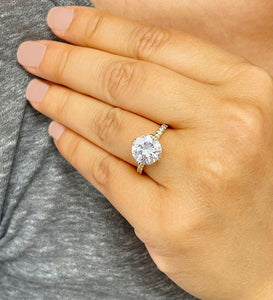 Large, Women's 14K Solid Yellow Gold Round Cut Moissanite and Natural Diamond Engagement Ring Halo Prong 4.50ct