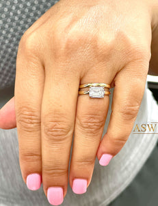 14K Solid Yellow Gold Emerald Moissanite Ring And Band Solitaire Four Prong Setting Wedding Set 1.75ct