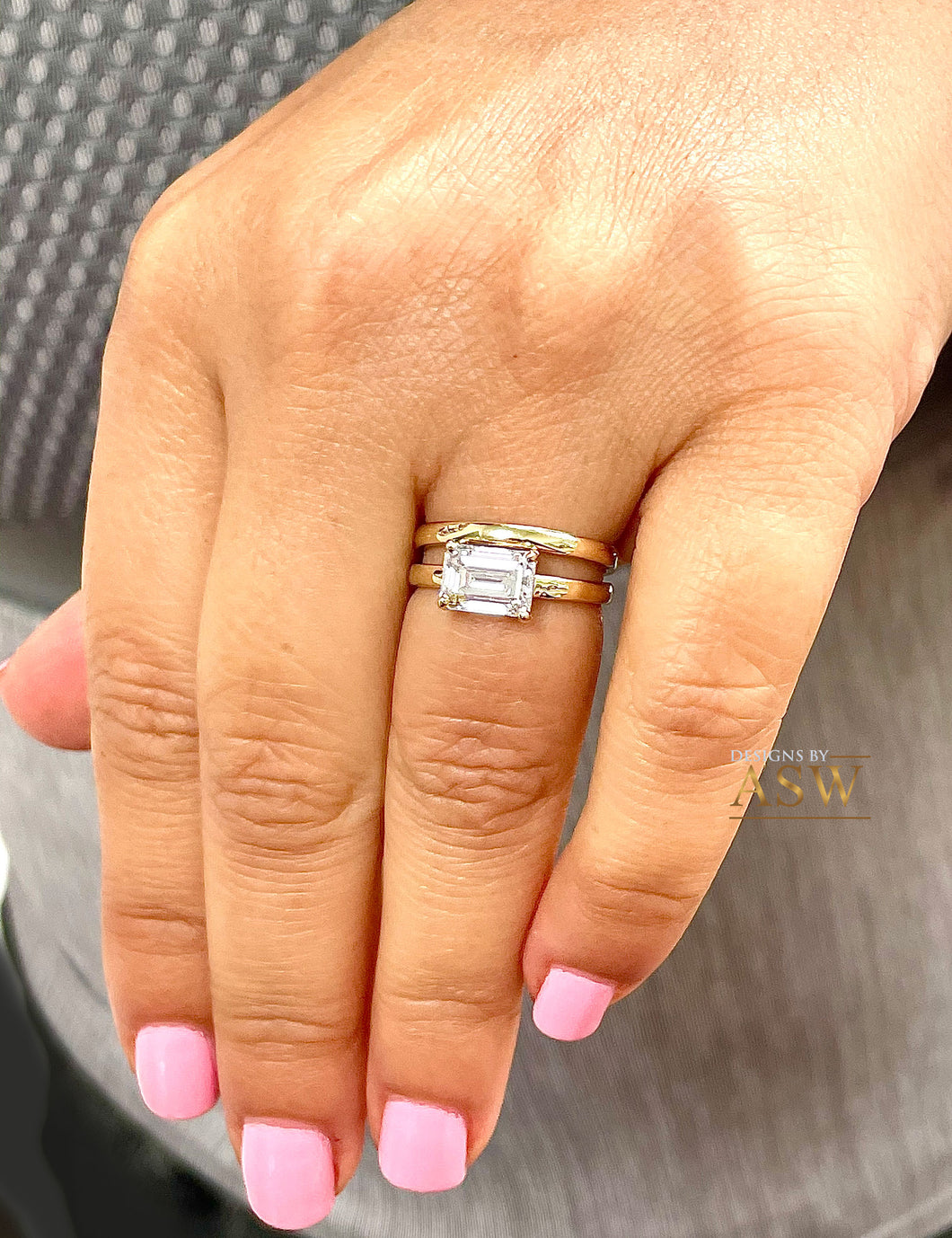 14K Solid Yellow Gold Emerald Moissanite Ring And Band Solitaire Four Prong Setting Wedding Set 1.75ct