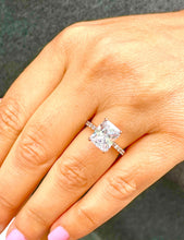 Load image into Gallery viewer, 14K Solid Rose Gold Radiant Cut Moissanite And Round Cut Natural Diamonds Engagement Ring, Anniversary, Four prong, Solitaire 4.30ctw
