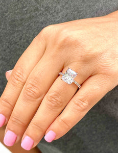 14K Solid Rose Gold Radiant Cut Moissanite And Round Cut Natural Diamonds Engagement Ring, Anniversary, Four prong, Solitaire 4.30ctw