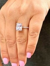 Load image into Gallery viewer, 14K Solid Rose Gold Radiant Cut Moissanite And Round Cut Natural Diamonds Engagement Ring, Anniversary, Four prong, Solitaire 4.30ctw
