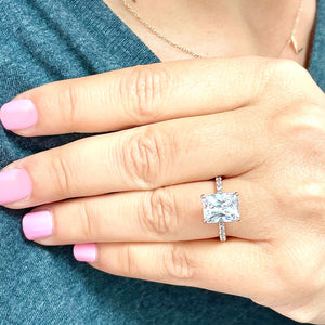 14K Solid Rose Gold Radiant Cut Moissanite And Round Cut Natural Diamonds Engagement Ring, Anniversary, Four prong, Solitaire 4.30ctw