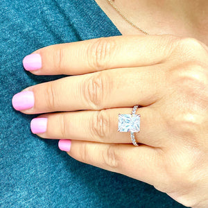 14K Solid Rose Gold Radiant Cut Moissanite And Round Cut Natural Diamonds Engagement Ring, Anniversary, Four prong, Solitaire 4.30ctw