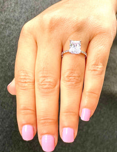 14K Solid Rose Gold Radiant Cut Moissanite And Round Cut Natural Diamonds Engagement Ring, Anniversary, Four prong, Solitaire 4.30ctw
