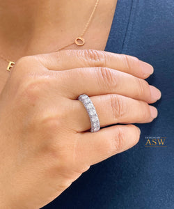 14K Solid White Gold Three Sided Eternity Natural Diamond Band Wedding Anniversary 4.00ctw