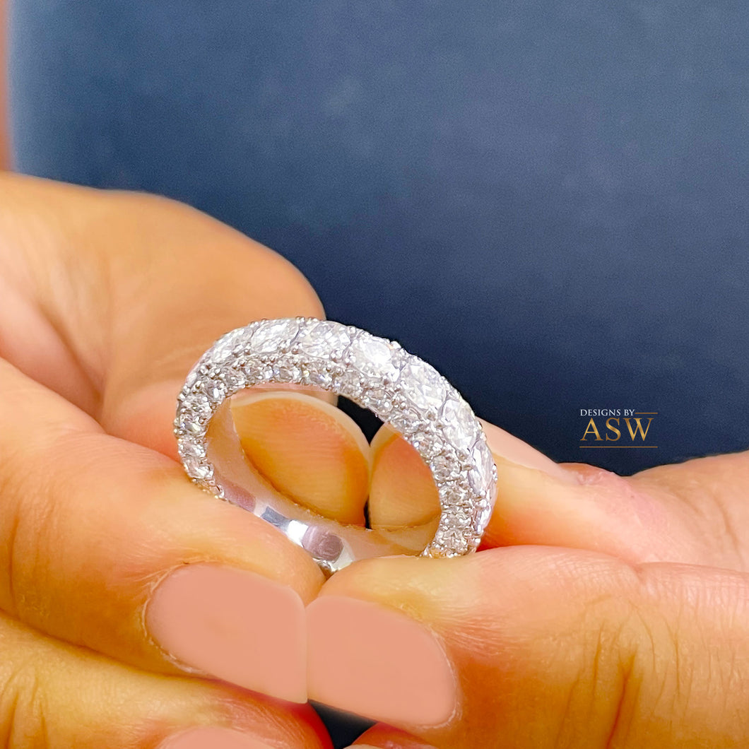 14K Solid White Gold Three Sided Eternity Natural Diamond Band Wedding Anniversary 4.00ctw
