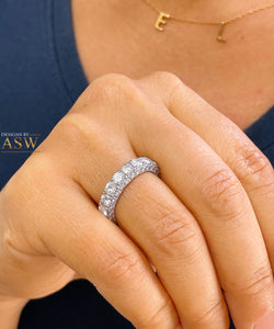 14K Solid White Gold Three Sided Eternity Natural Diamond Band Wedding Anniversary 4.00ctw
