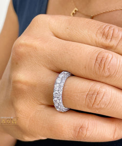 14K Solid White Gold Three Sided Eternity Natural Diamond Band Wedding Anniversary 4.00ctw