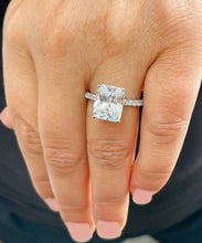 Load image into Gallery viewer, 14K Solid White Gold Radiant Cut Moissanite And Round Cut Natural Diamonds Engagement Ring, Anniversary, Four prong, Solitaire 4.30ctw
