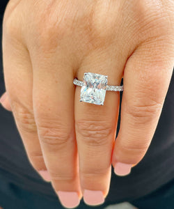 14K Solid White Gold Radiant Cut Moissanite And Round Cut Natural Diamonds Engagement Ring, Anniversary, Four prong, Solitaire 4.30ctw