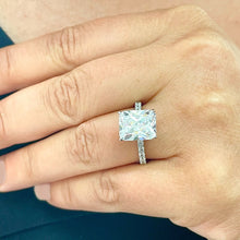 Load image into Gallery viewer, 14K Solid White Gold Radiant Cut Moissanite And Round Cut Natural Diamonds Engagement Ring, Anniversary, Four prong, Solitaire 4.30ctw
