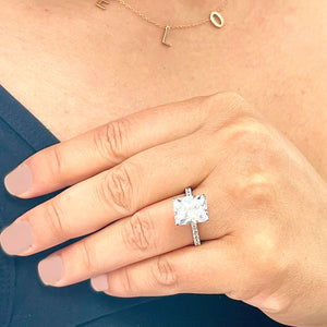 14K Solid White Gold Radiant Cut Moissanite And Round Cut Natural Diamonds Engagement Ring, Anniversary, Four prong, Solitaire 4.30ctw