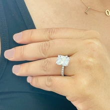 Load image into Gallery viewer, 14K Solid White Gold Radiant Cut Moissanite And Round Cut Natural Diamonds Engagement Ring, Anniversary, Four prong, Solitaire 4.30ctw
