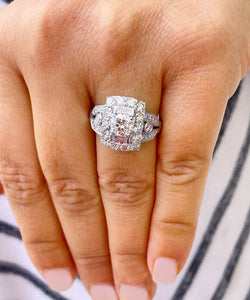 14K Solid And Heavy White Gold Round Cut And Baguettes Cut Natural Diamond Engagement Ring Antique Style 2.50ctw