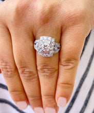 Load image into Gallery viewer, 14K Solid And Heavy White Gold Round Cut Moissanite and Natural Round And Baguettes Cut Diamond Engagement Ring Antique 2.75ctw
