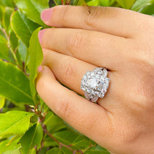 Load image into Gallery viewer, 14K Solid And Heavy White Gold Round Cut Moissanite and Natural Round And Baguettes Cut Diamond Engagement Ring Antique 2.75ctw
