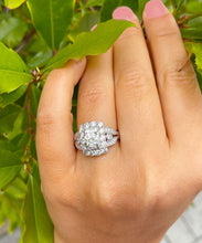 Load image into Gallery viewer, 14K Solid And Heavy White Gold Round Cut Moissanite and Natural Round And Baguettes Cut Diamond Engagement Ring Antique 2.75ctw
