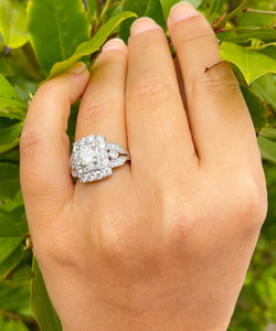14K Solid And Heavy White Gold Round Cut Forever One Moissanite and Natural Round And Baguettes Cut Diamond Engagement Ring Antique 2.75ctw