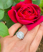 Load image into Gallery viewer, 14K Solid And Heavy White Gold Round Cut Moissanite and Natural Round And Baguettes Cut Diamond Engagement Ring Antique 2.75ctw
