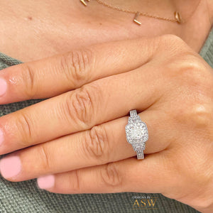 14k Solid White Gold Cushion Cut Forever One Moissanite and Natural Round And Trapezoids Diamond Engagement Ring Halo 2.00ctw