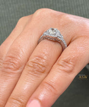 Load image into Gallery viewer, 14k Solid White Gold Cushion Cut Forever One Moissanite and Natural Round And Trapezoids Diamond Engagement Ring Halo 2.00ctw

