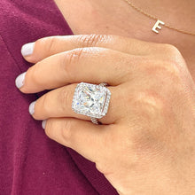 Load image into Gallery viewer, HUGE 10CT 14K Solid White Gold Radiant Moissanite and Natural Round Cut Diamonds Engagement Ring Halo Prong Set Wedding Bridal 10.70ct

