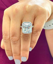 Load image into Gallery viewer, HUGE 10CT 14K Solid White Gold Radiant Moissanite and Natural Round Cut Diamonds Engagement Ring Halo Prong Set Wedding Bridal 10.70ct
