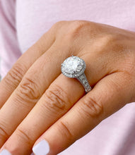 Load image into Gallery viewer, Huge 14K Solid Heavy White Gold Round Cut Moissanite and Natural Diamond Engagement Ring Halo Prong Filigree Antique Deco 6.30ct
