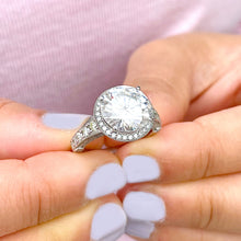 Load image into Gallery viewer, Huge 14K Solid Heavy White Gold Round Cut Moissanite and Natural Diamond Engagement Ring Halo Prong Filigree Antique Deco 6.30ct
