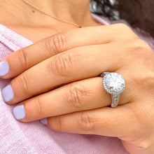 Load image into Gallery viewer, Huge 14K Solid Heavy White Gold Round Cut Moissanite and Natural Diamond Engagement Ring Halo Prong Filigree Antique Deco 6.30ct
