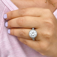 Load image into Gallery viewer, Huge 14K Solid Heavy White Gold Round Cut Moissanite and Natural Diamond Engagement Ring Halo Prong Filigree Antique Deco 6.30ct
