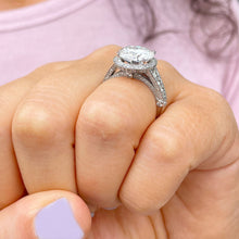 Load image into Gallery viewer, Huge 14K Solid Heavy White Gold Round Cut Moissanite and Natural Diamond Engagement Ring Halo Prong Filigree Antique Deco 6.30ct
