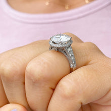 Load image into Gallery viewer, Huge 14K Solid Heavy White Gold Round Cut Moissanite and Natural Diamond Engagement Ring Halo Prong Filigree Antique Deco 6.30ct
