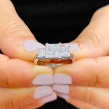 Load image into Gallery viewer, 14k Solid White Gold Princess Cut Forever One Moissanite Engagement Ring Three Stones Style 2.50ctw

