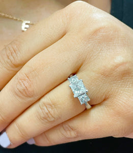14k Solid White Gold Princess Cut Moissanite Engagement Ring Three Stones Style 2.50ctw