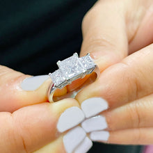 Load image into Gallery viewer, 14k Solid White Gold Princess Cut Forever One Moissanite Engagement Ring Three Stones Style 2.50ctw
