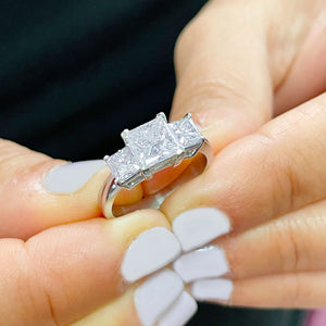 14k Solid White Gold Princess Cut Moissanite Engagement Ring Three Stones Style 2.50ctw