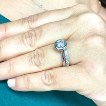 Load image into Gallery viewer, 14k Solid White Gold Round Cut Natural Diamond Engagement Ring And Two Bands Bezel Set Halo 1.10ctw
