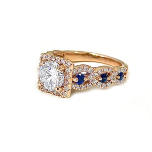 14k Solid Rose gold Round Cur Diamonds And Sapphires Engagement Ring Halo 2.00ct F-VS2