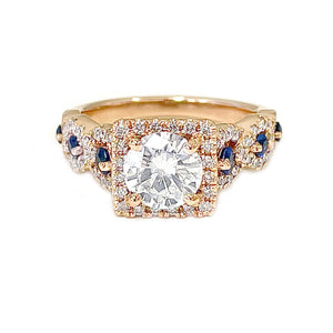 Stunning 2.00 Carat Round Cur Natural Diamonds And Sapphires Engagement Ring Antique Deco Design Bridal Halo Wedding 14k Solid Rose gold