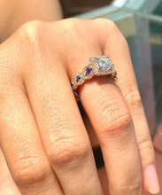 Load image into Gallery viewer, 14k Solid Rose gold Round Cur Diamonds And Sapphires Engagement Ring Halo 2.00ct F-VS2
