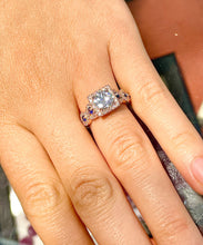 Load image into Gallery viewer, 14k Solid Rose gold Round Cur Diamonds And Sapphires Engagement Ring Halo 2.00ct F-VS2
