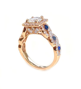 14k Solid Rose gold Round Cur Diamonds And Sapphires Engagement Ring Halo 2.00ct F-VS2