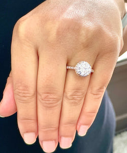 Large 3.25 Carat Round Cut Simulated Diamond Engagement Ring Bridal Wedding Halo Set in 14K Solid Rose Gold Stunning